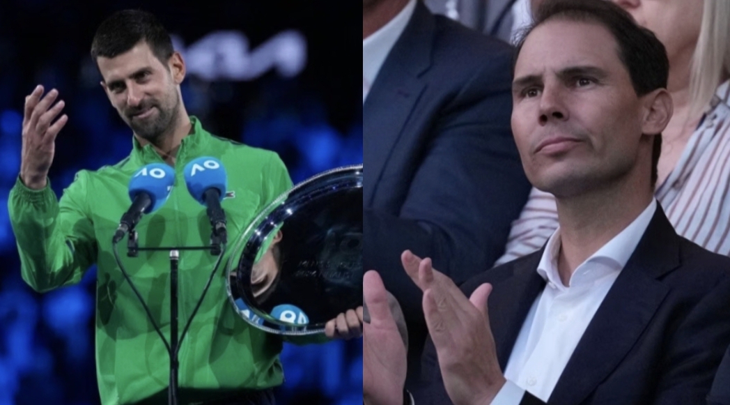 "Рафа, ела да играеш": Джокович поиска помощта на Надал в разгара на мача с Алкарас (видео) width=